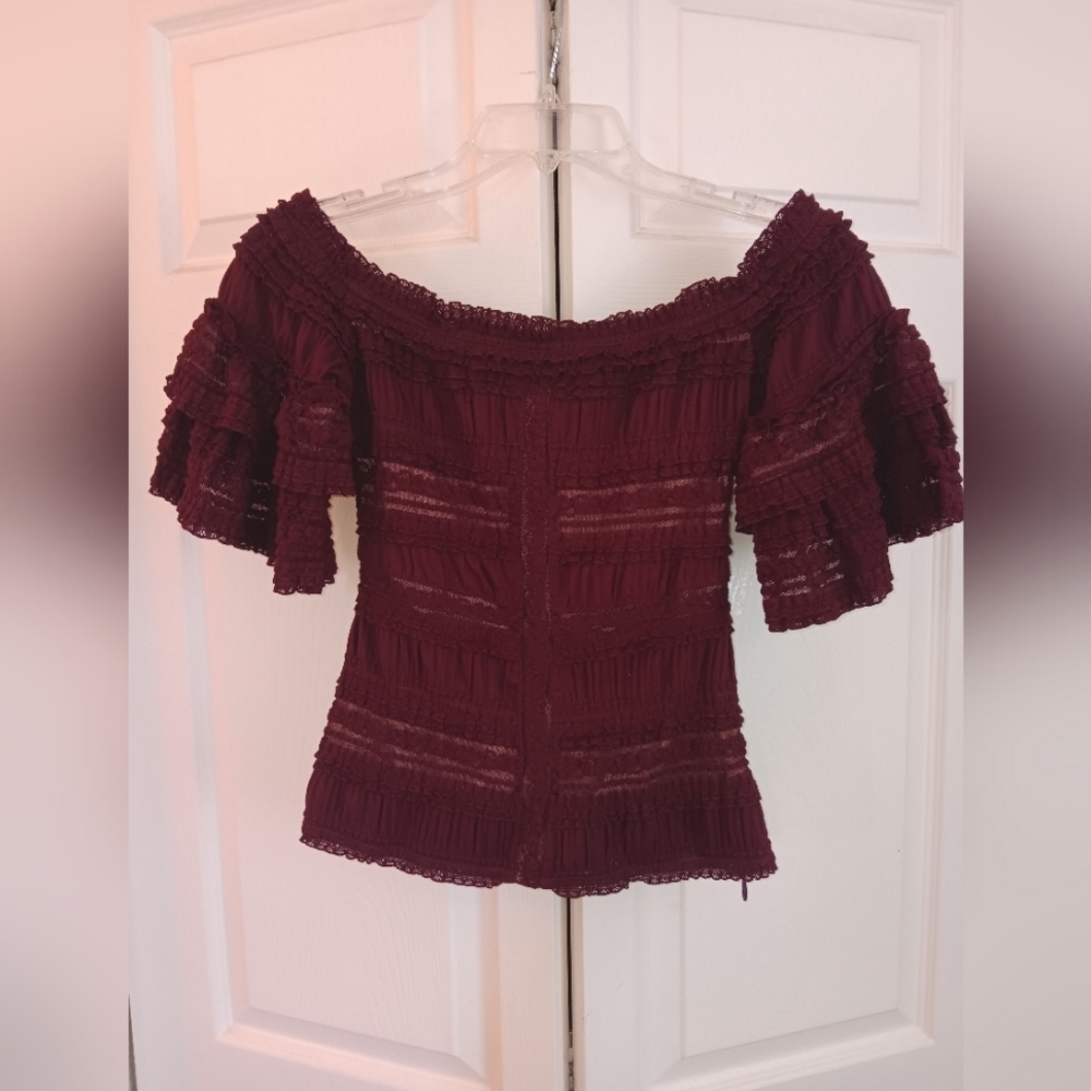 Cinq à Sept Burgundy Off-Shoulder Blouse - Picture 3 of 11